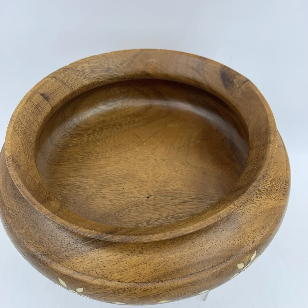 Vtg Hand Turned Crafted Wood Bowl Trinket Serving Cottage‎ Boho Primitive MCM